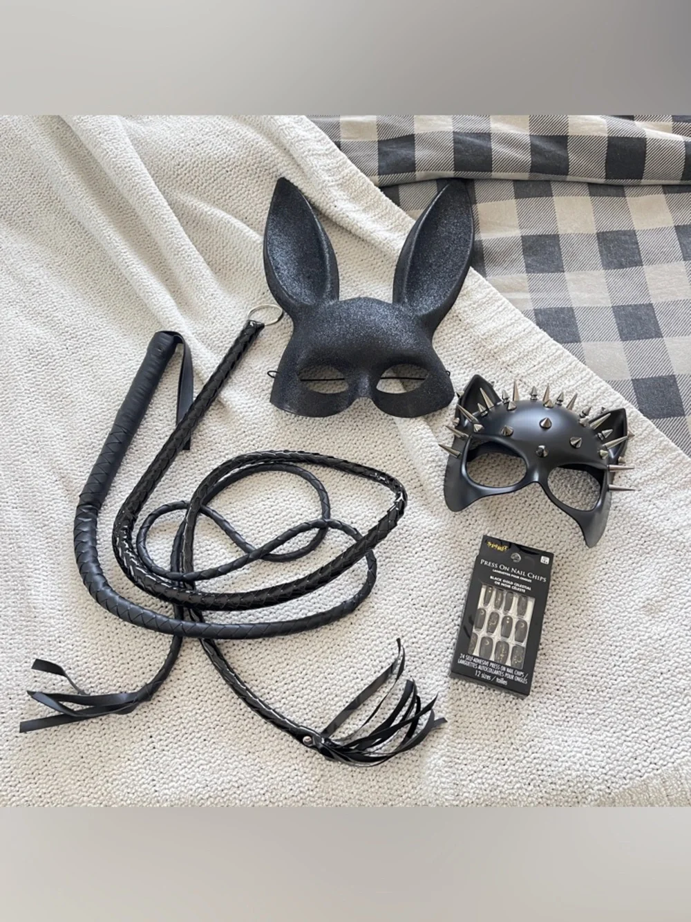 Halloween Costume Bundle Black Masks Whip Bunny Ears Cat Mask Gothic Set OS